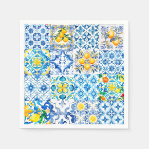 Majolica,lemon ,Sicilian tiles, Napkin