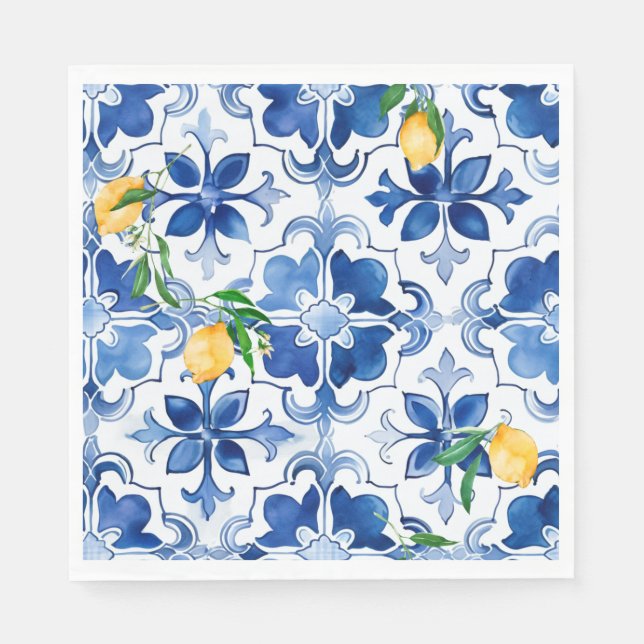 Majolica,lemon ,Sicilian tiles, Napkin (Front)