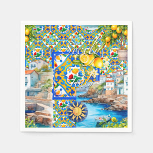 Majolica,lemon ,Sicilian tiles, Napkin