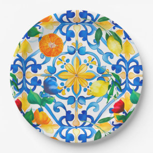 Majolica,lemon ,Sicilian tiles, Paper Plate
