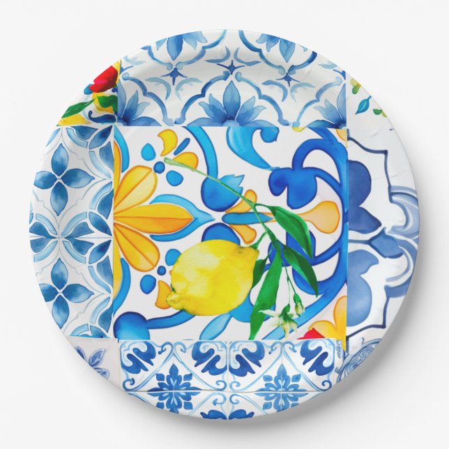 Majolica,lemon ,Sicilian tiles, Paper Plate (Front)
