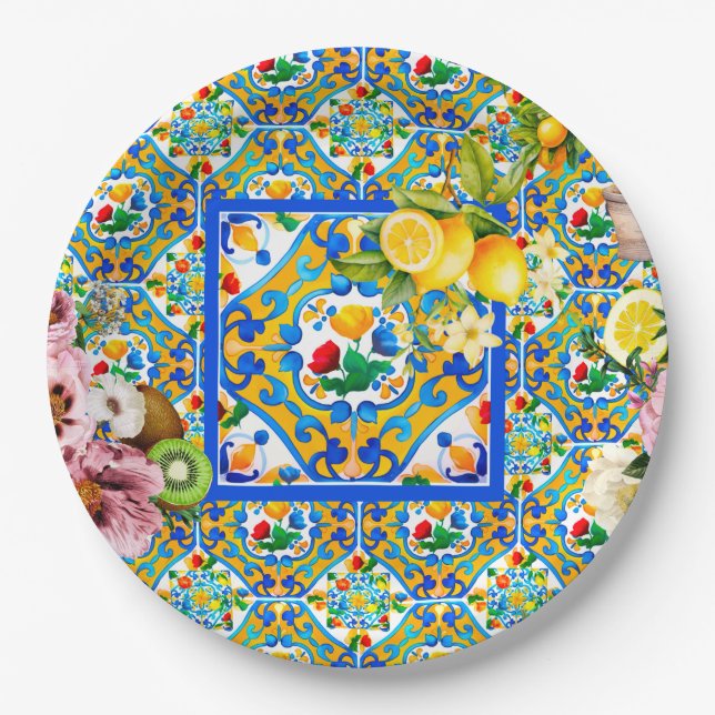 Majolica,lemon ,Sicilian tiles, Paper Plate (Front)