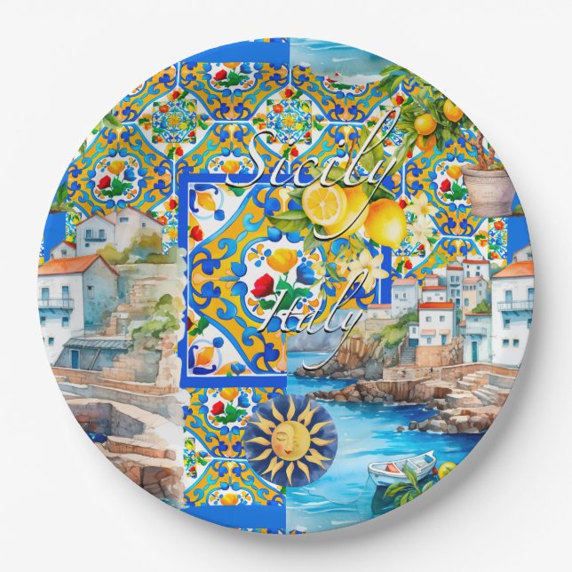 Majolica,lemon ,Sicilian tiles, Paper Plate (Front)