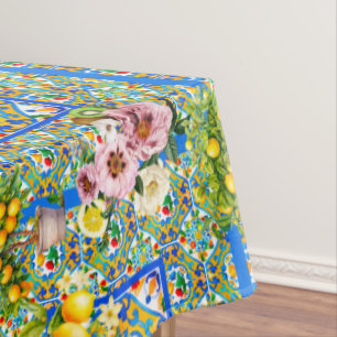 Majolica,lemon ,Sicilian tiles, Tablecloth