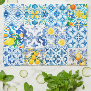 Majolica,lemon ,Sicilian tiles, Tea Towel