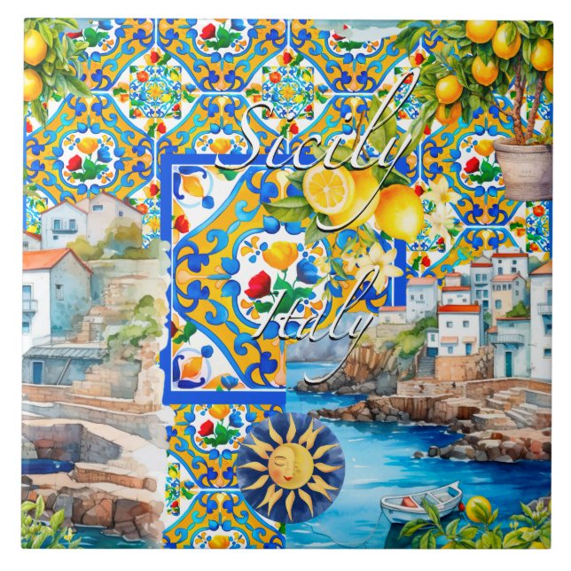 Majolica,lemon ,Sicilian tiles, Tile (Front)