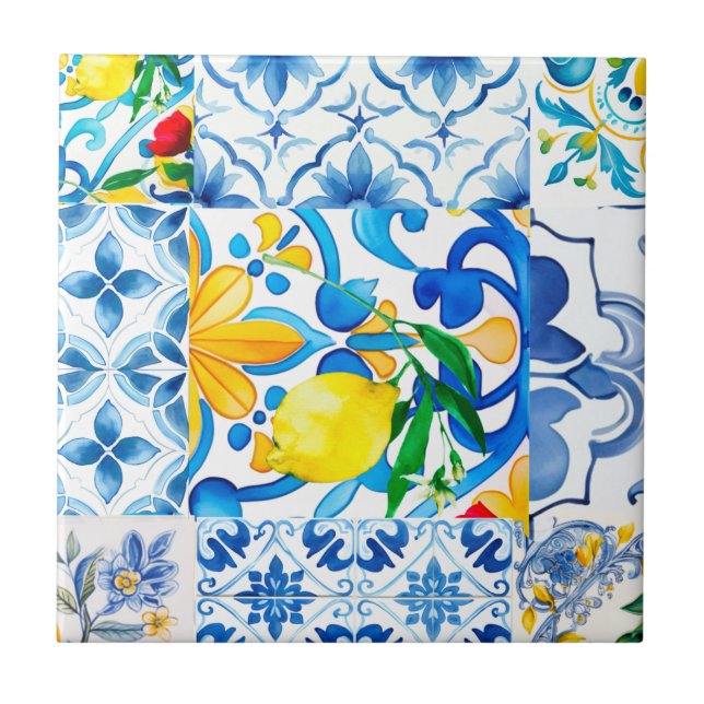 Majolica,lemon ,Sicilian tiles, Tile (Front)