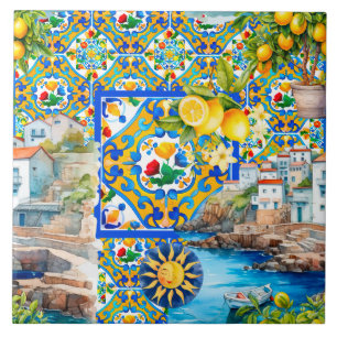 Majolica,lemon ,Sicilian tiles, Tile