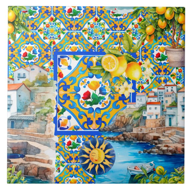 Majolica,lemon ,Sicilian tiles, Tile (Front)