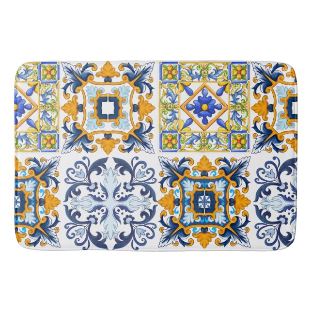 Majolica ,lemons,Sicilian tiles    Bath Mat (Front)