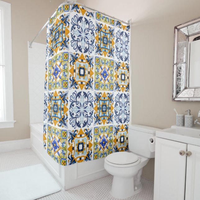 Majolica ,lemons,Sicilian tiles   Shower Curtain (In Situ)