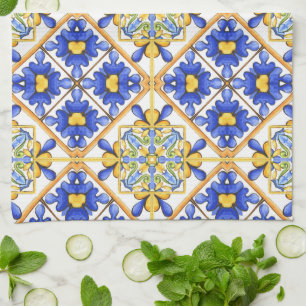 Majolica,Mediterranean tile, Tea Towel