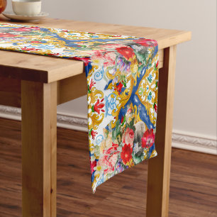 Majolica,Sicilian style, flowers   Long Table Runner