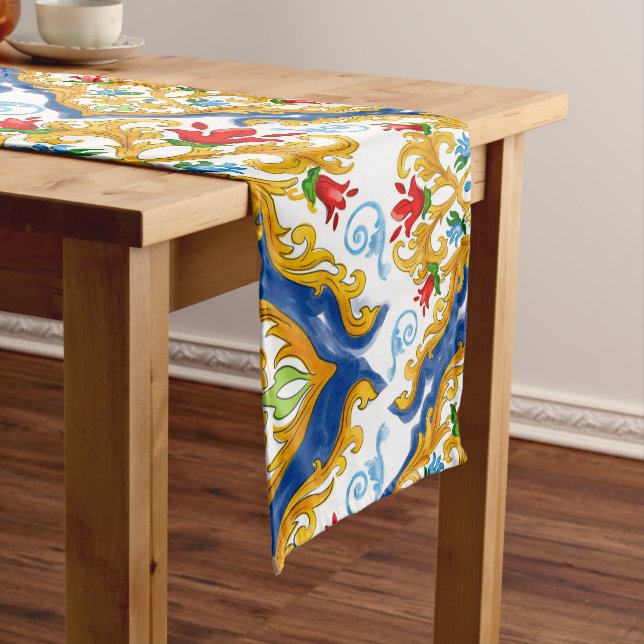 Majolica,Sicilian style,lemons    Long Table Runner (In Situ)