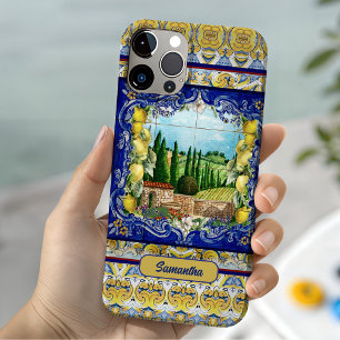 Majolica summer italian blue tiles citrus garden iPhone 15 case