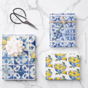 Majolica Tiles Blue Lemons Amalfi Italy 1 Wrapping Paper Sheet