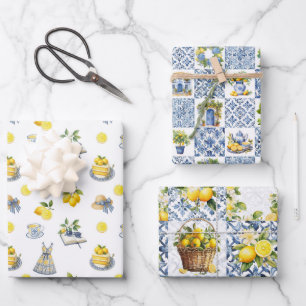 Majolica Tiles Blue Lemons Amalfi Italy 2 Wrapping Paper Sheet
