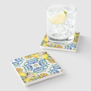 Majolica tiles lemons bridal shower favors stone coaster