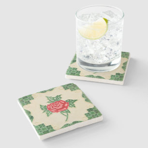 Majolica Vintage Rose Floral Decorative  Stone Coaster