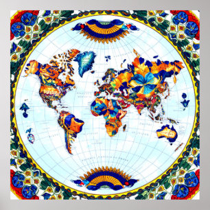 Majolica World Map Poster