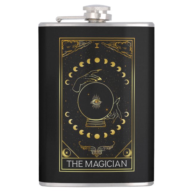 Major Arcana The Magician Tarot Card Hip Flask (Front)
