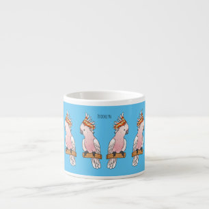 Major mitchell cockatoo bird cartoon illustration espresso cup
