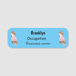 Major mitchell cockatoo bird cartoon illustration name tag