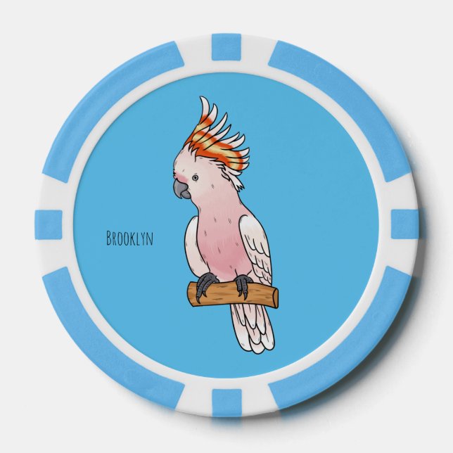 Major mitchell cockatoo bird cartoon illustration poker chips (Front)