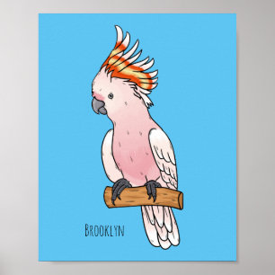 Major mitchell cockatoo bird cartoon illustration  poster