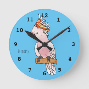 Major mitchell cockatoo bird cartoon illustration  round clock