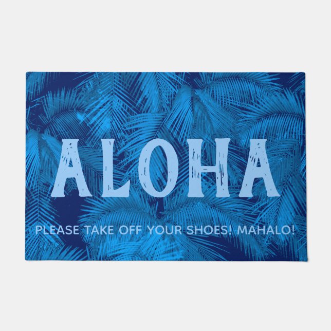Makana Palms Hawaiian Tropical Leaves Aloha Blue Doormat (Front)