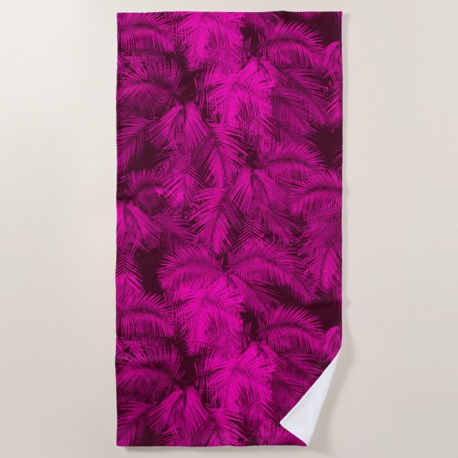 Makana Palms Hawaiian Tropical Leaves Pink Beach Towel (Front)