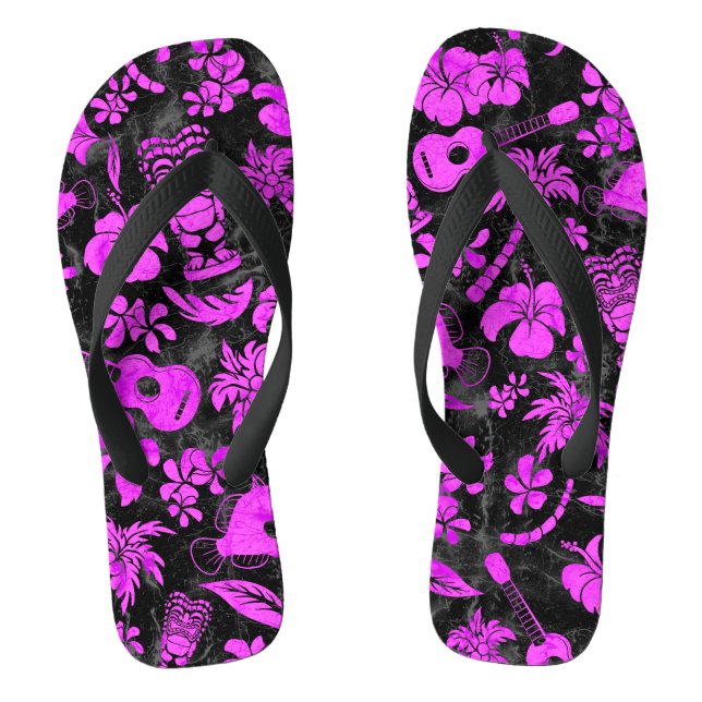Makapuu Beach Hawaiian Batik - Fuchsia Flip Flops (Footbed)