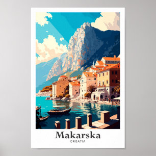 Makarska Croatia Art Vintage Travel Illustration Poster