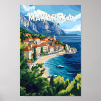 Makarska Croatia Illustration Travel Art Vintage