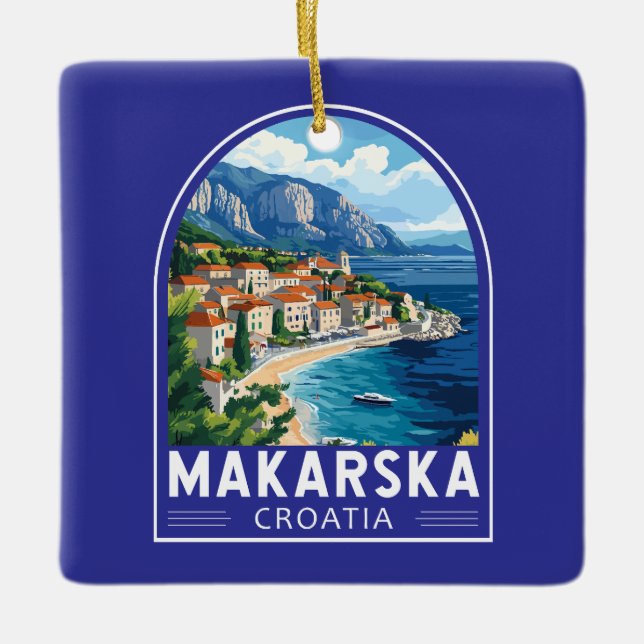 Makarska Croatia Travel Art Emblem Ceramic Ornament (Front)