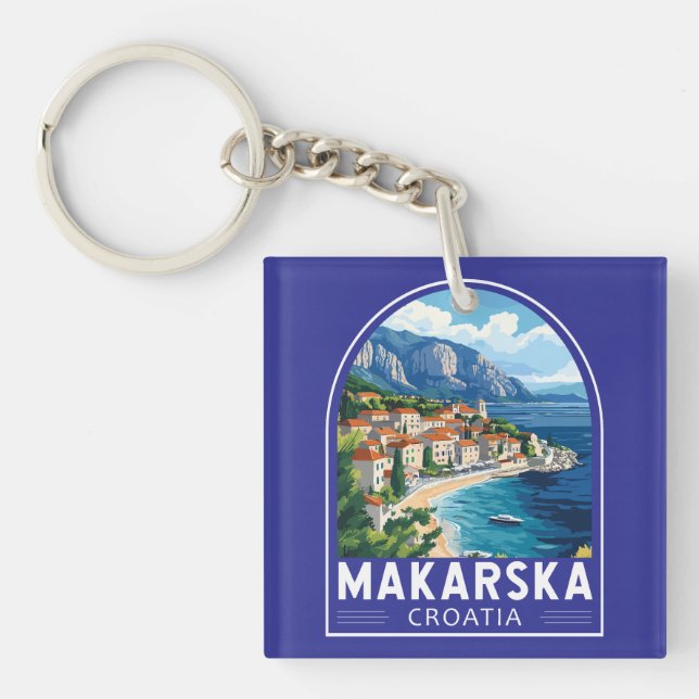 Makarska Croatia Travel Art Emblem Key Ring (Front)