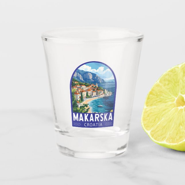 Makarska Croatia Travel Art Emblem Shot Glass (Front)