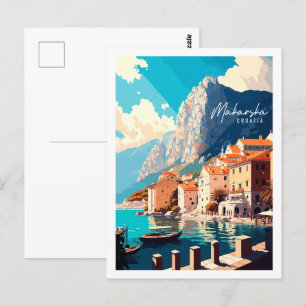 Makarska Croatia vintage travel place illustration Postcard