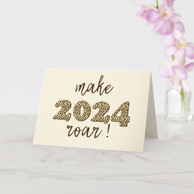 Make 2024 Roar! Fun Leopard Print New Year Card (Orchid)