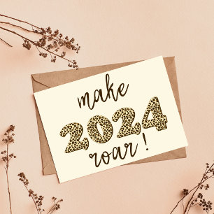 Make 2024 roar! Fun Leopard Print New Year's  Postcard