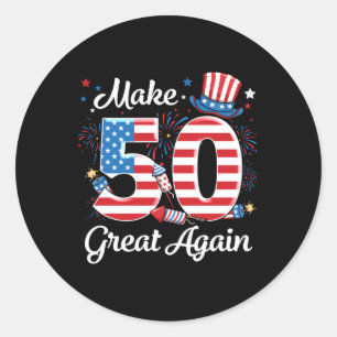 Make 50 Great Again 50th Birthday American Flag In Classic Round Sticker