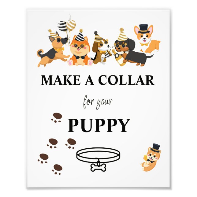 Make A Collar Sign, Puppy Pawty Photo Print (Front)