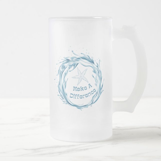 Make A Difference, Starfish Story. Frosted Glass Beer Mug (Right)