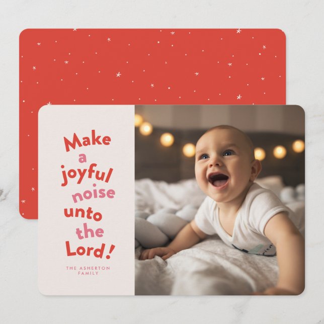 Make a joyful noise fun red religious Christmas Holiday Card (Front/Back)