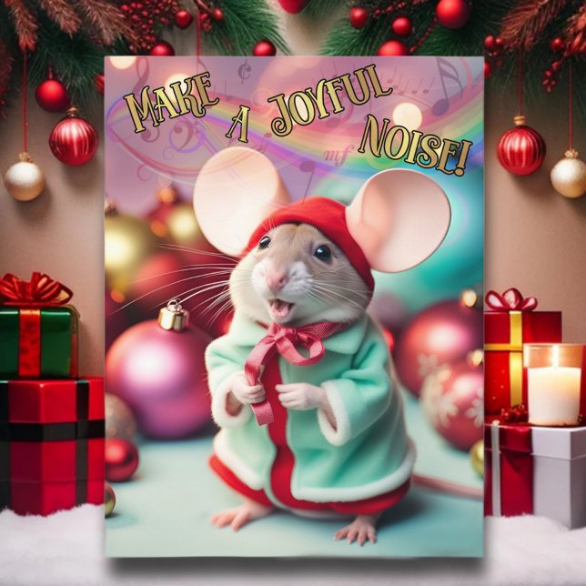 Make A Joyful Noise Happy Mouse Singing Christian  Holiday Card (Creator Uploaded)
