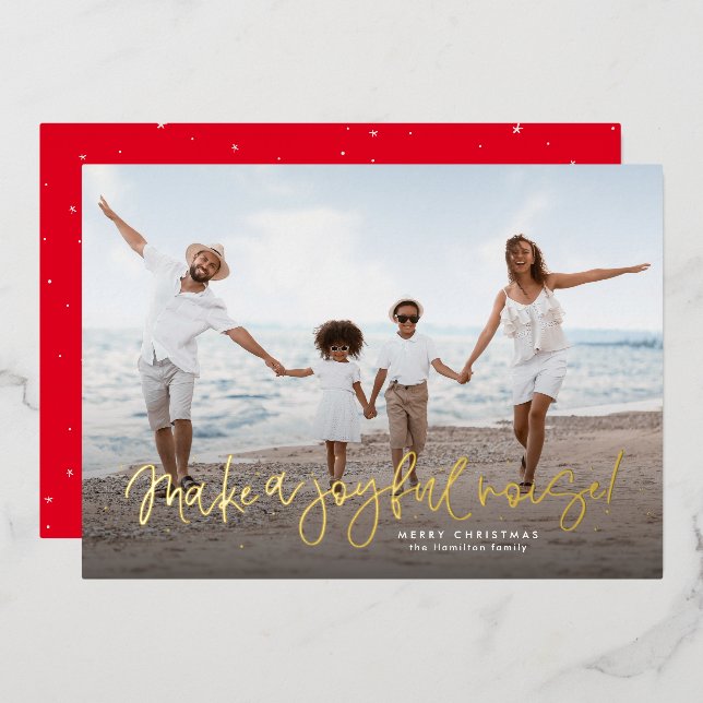Make a joyful noise one photo religious Christmas Foil Holiday Card (Front/Back)