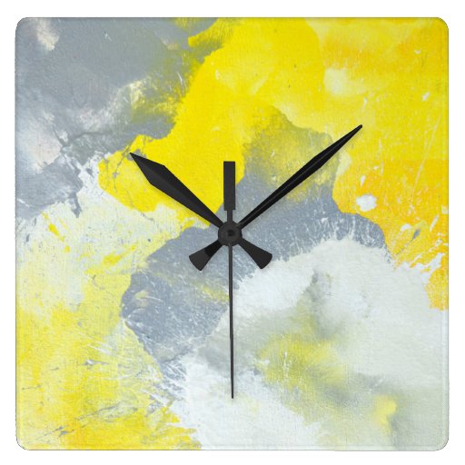 Image of 'Make A Mess' Grey and Yellow Abstract Art Clock