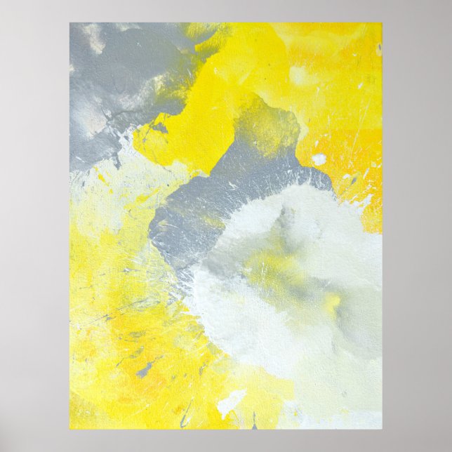 'Make A Mess' Grey and Yellow Abstract Art Poster (Front)