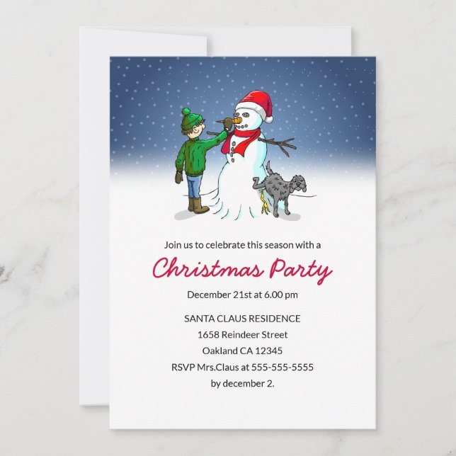 Make a Snowman Christmas Party Invitation (Front)